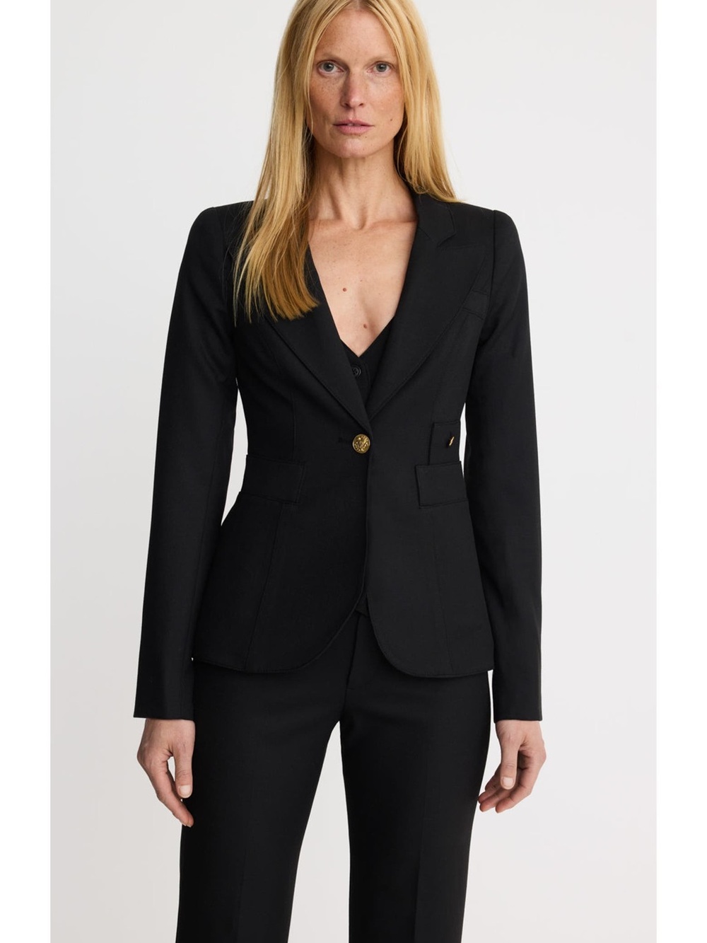 Smythe Duchess Blazer Women Size 8 Black NWT Gold Crest Button Cut-Out Back - Picture 10 of 10